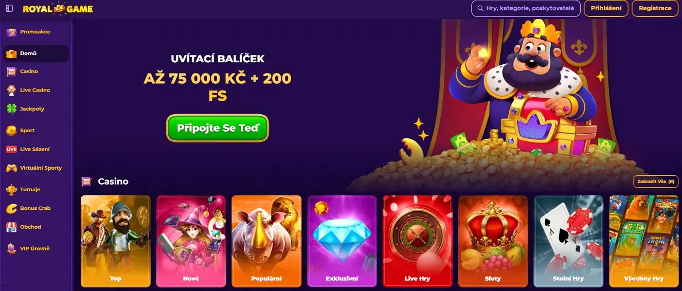 RoyalGame Casino domovská stránka.
